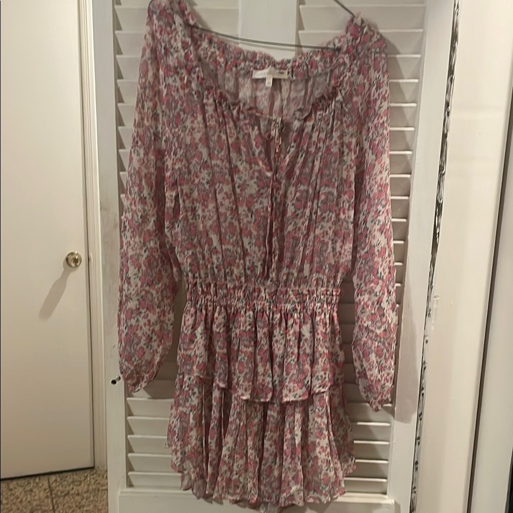 Pink and White Ruffled Tiered Blouse with 3/4 Sleeves